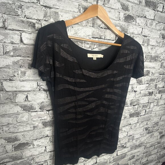 EUC Reiss Women's Gwen Black Sequin Tee Shirt Size XS - Picture 2 of 10